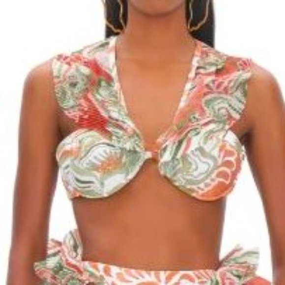 Andrea Iyamah Salama Bikini Top 3 Tier Pleated Sheer Ruffle Abstract Mushroom S - Picture 4 of 7